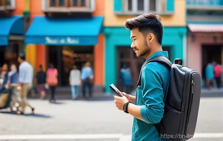 관광 및 테크놀로지 - **Prompt 1: The Connected Modern Traveler**
"A young adult, aged around 25-30, with a warm and a...