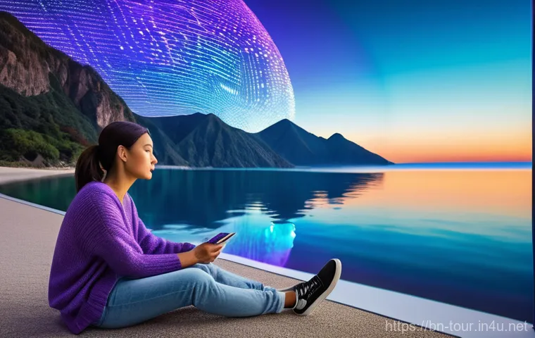 빅데이터와 관광 - **Prompt:** A young, diverse traveler (mid-20s, dressed in stylish casual wear, e.g., jeans, a sweat...