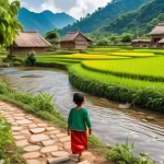 Home 2 관광 개발 사례 분석 - **Sustainable Community Tourism Experience**
A vibrant, natural village scene in a lush, green c...