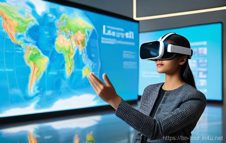 관광학 학습 방법 - **Prompt:** A vibrant, futuristic classroom setting where diverse young adult students, dressed in s...