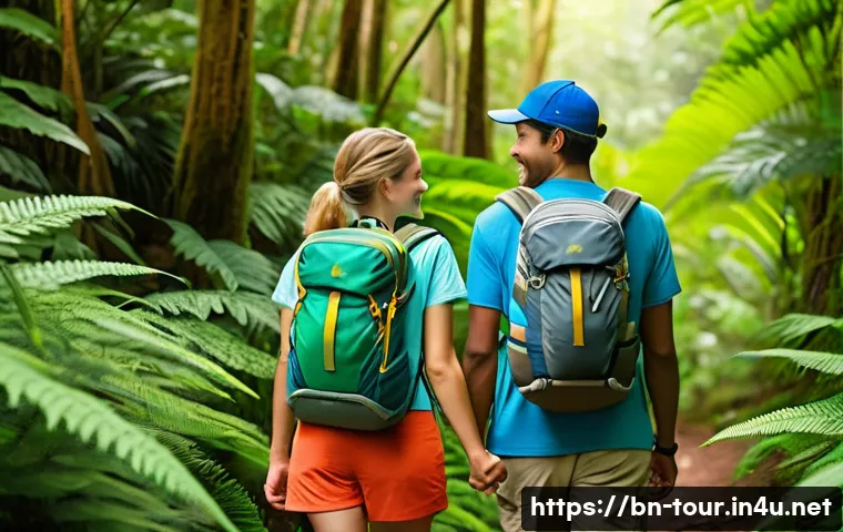 글로벌 관광 트렌드 분석 - **Prompt:** A vibrant, realistic photograph capturing a young couple (wearing comfortable, modest hi...