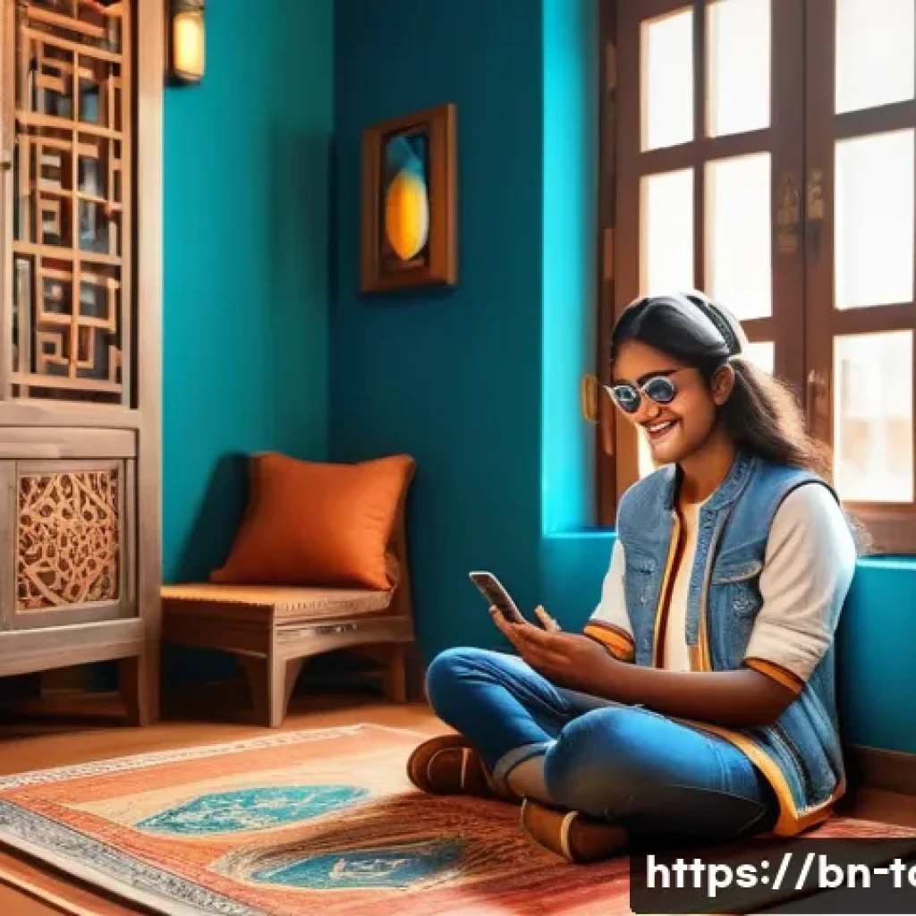 아웃바운드 관광 동향 - A vibrant digital travel planning scene showing a young Bengali traveler using a smartphone app to b...