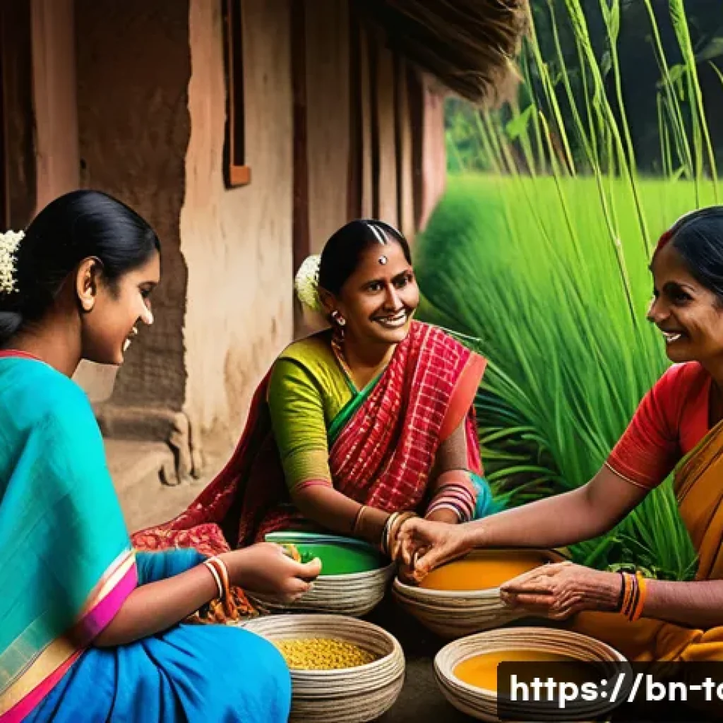 지역 관광 브랜드 - A vibrant rural Bengali village scene during a traditional festival, featuring local artisans crafti...