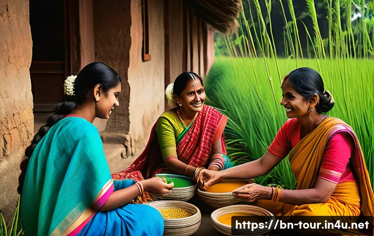지역 관광 브랜드 - A vibrant rural Bengali village scene during a traditional festival, featuring local artisans crafti...