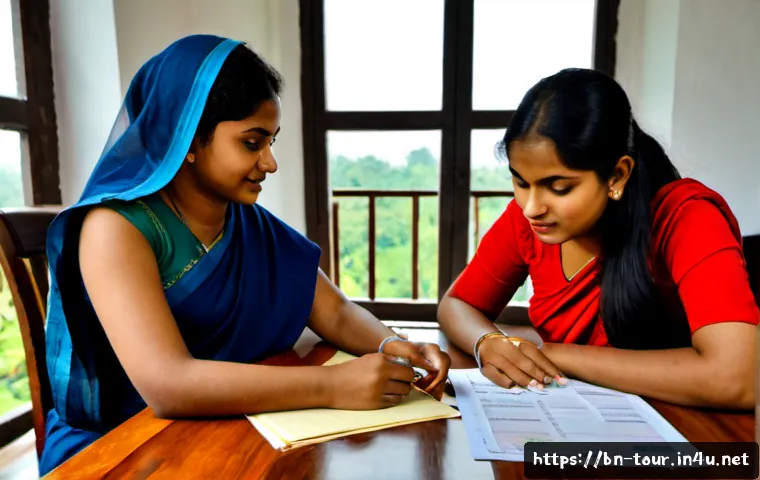 관광 계약 및 규제 - Photorealistic travel contract consultation in a modern Bangladesh travel agency, a Bengali family s...