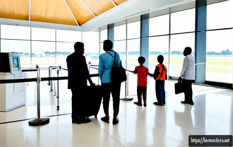 자동화와 관광 산업 - Photorealistic modern airport in Bangladesh, a friendly automated self-service check-in kiosk assist...